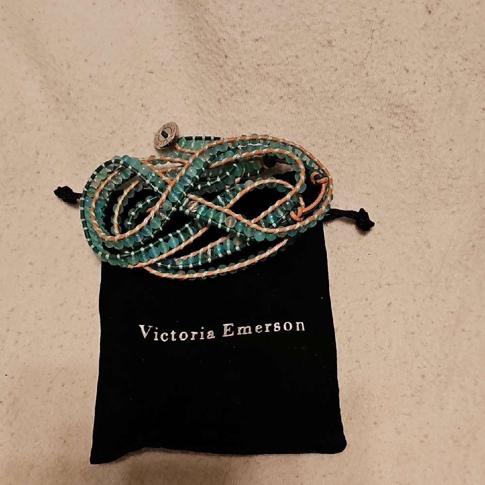 Victoria Emerson Teal and Tan Wrap Bracelet